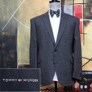 48R Tommy Hilfiger Mens Blazer Sport Coat Wool Grey Plaid C090701